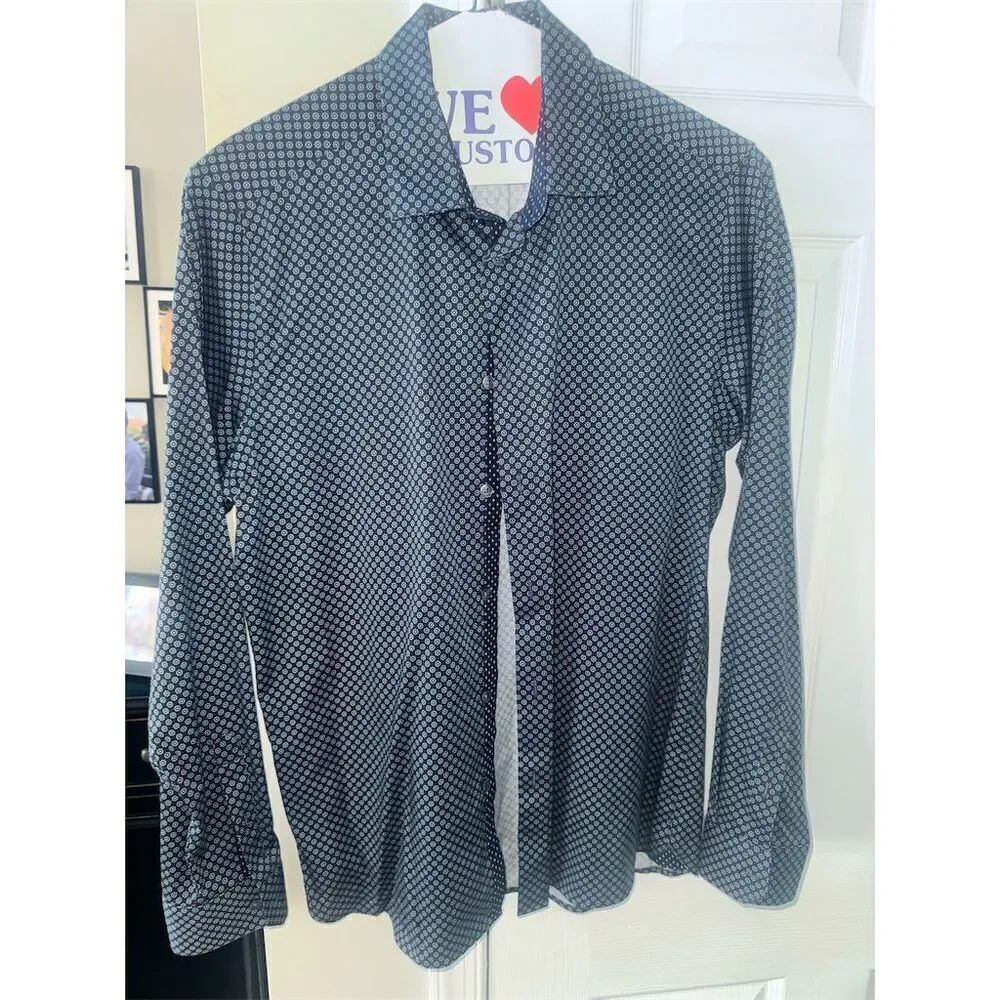 Ted Baker Men's Geometric‎ Print Long Sleeve Shirt Blue Size 4 Casual - Picture 2 of 7